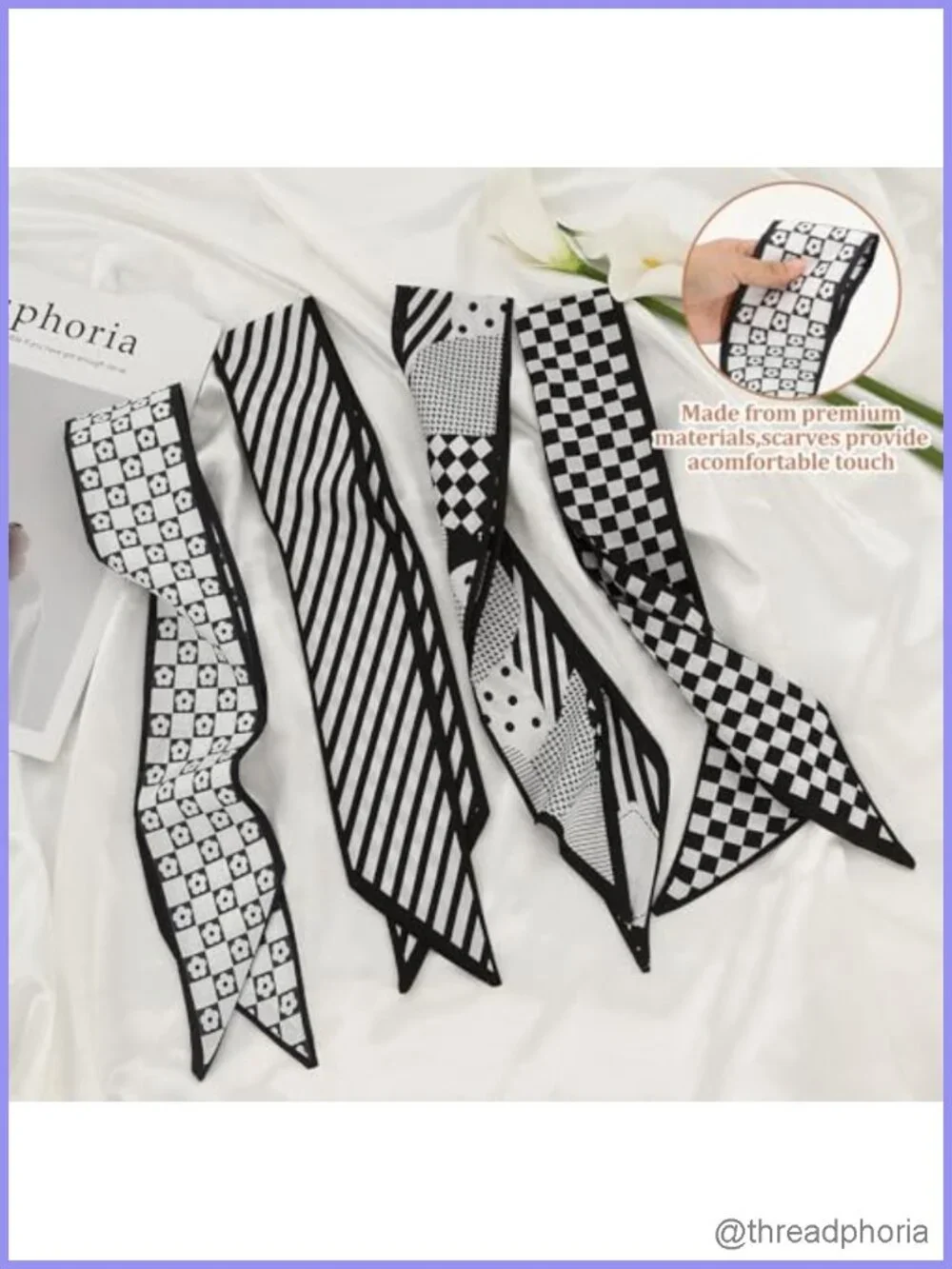 Set of 4 Multifunctional Satin Bag Scarves for Handbags, Fashion Scarf, Gift